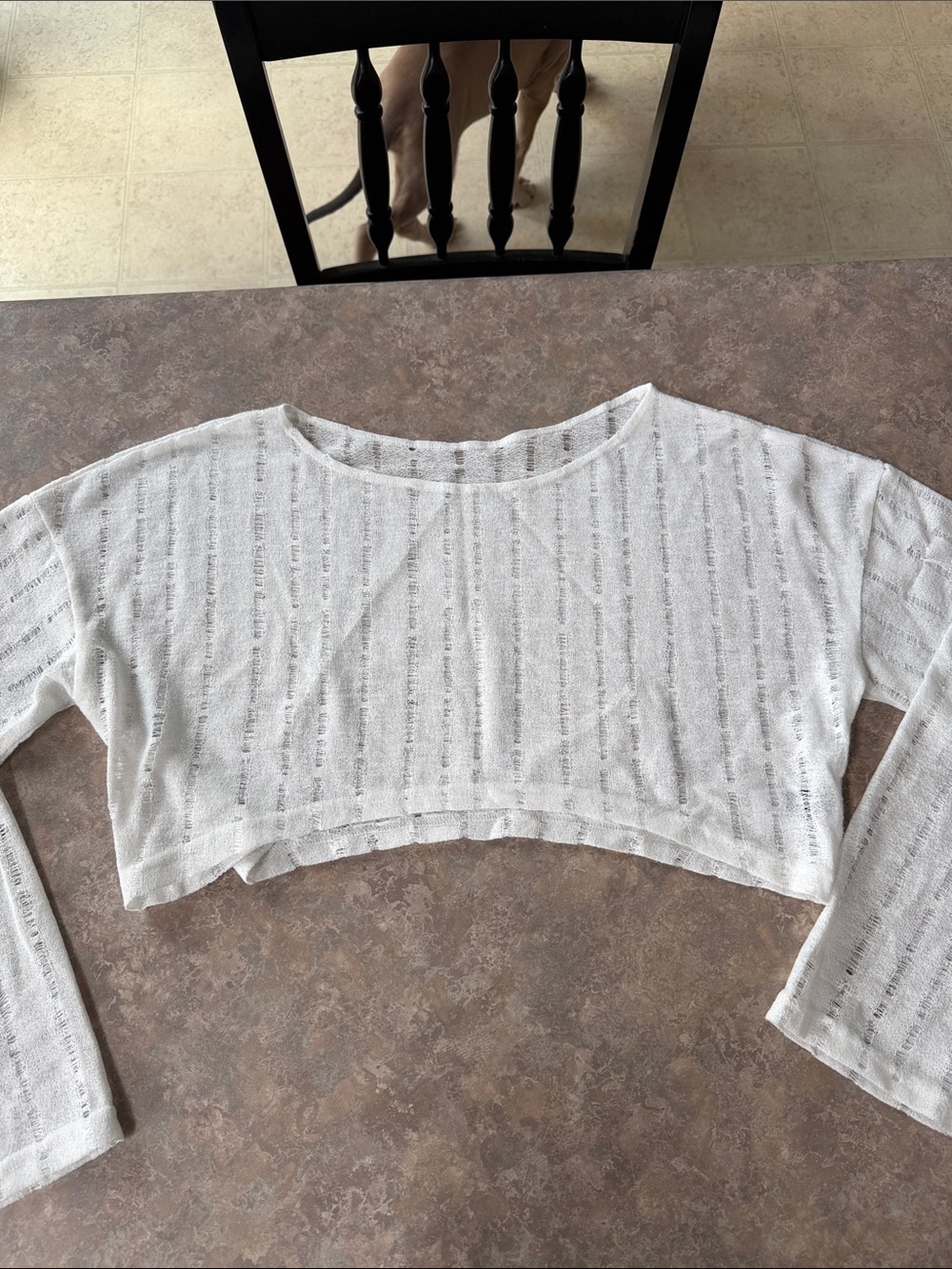 Cider White Open-Knit Cropped Long-Sleeve Top